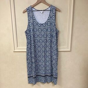 J Jill Blue Pink Paisley Shift Dress Pockets Size Large